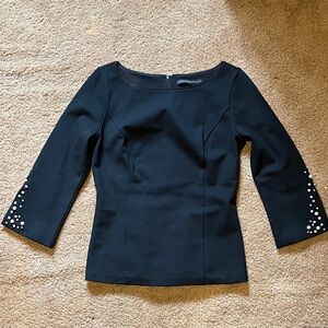White House Black Market Black Pearl-Cuff Three-Quarter Sleeve Top